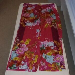 Johnny Was BIYA pink loral Printed Drawstring Cargo Silk pajama Pants size MED